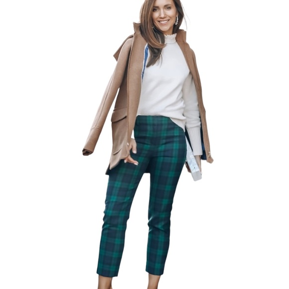 J Crew Cameron High Waist Black Watch Plaid Wool Blend Pants